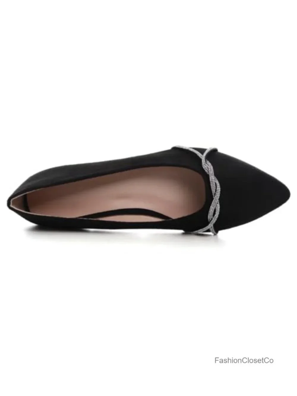 Womens Suede Pointed Toe Rhinestone Ballet Flats Slip On Comfort Dress Shoes - Picture 5 of 6
